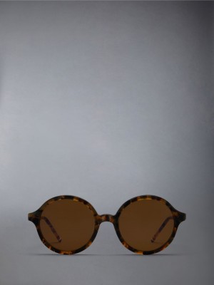 Lunette de Soleil Thom Browne Tortoise Acetate Round Homme Marron | MII42M46371