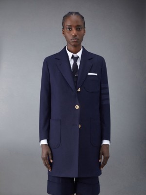 Manteaux Thom Browne Flannel 4-Bar Sack Femme Bleu | XYO33Y36411