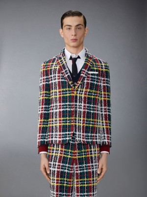 Manteaux Thom Browne Hunting Tartan Eyelash Tweed Unconstructed Patch Pocket Sack Sport Homme Rouge | BKE03O52765