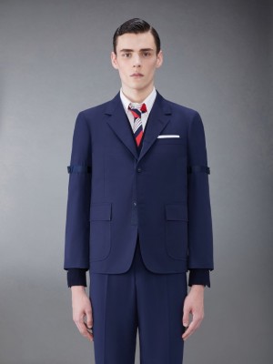 Manteaux Thom Browne Typewriter Cloth Armband Straight Fit Sport Homme Bleu | IJT67C81688