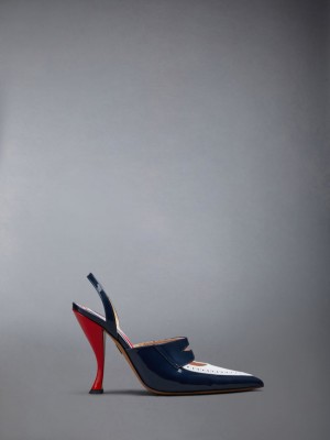 Mocassin Thom Browne Patent Slingback Curved Heel Penny Femme Noir | NTT09M84952