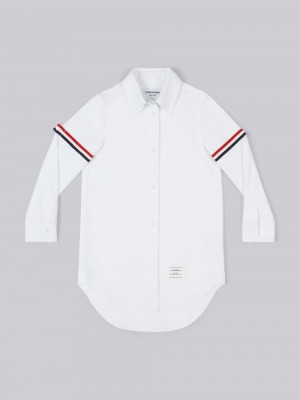 Peignoir Thom Browne Oxford Thigh Length Grosgrain Amrband Shirt Fille Blanche | OTG69U67937