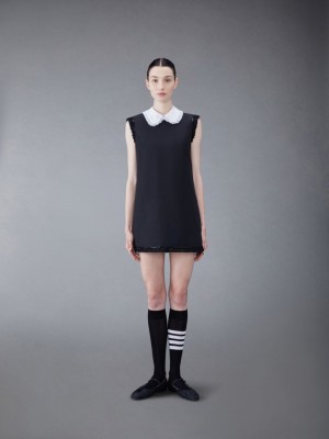 Peignoir Thom Browne Wool Box Pleat Sequin Baby Doll Femme Noir | IKX01F49037