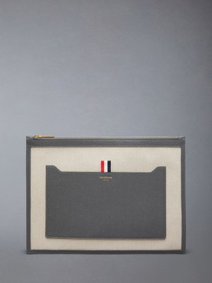 Pochettes Thom Browne Cotton Canvas Medium Femme Beige | ICV49Y74791
