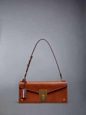 Pochettes Thom Browne Vacchetta Leather Mrs.uette Femme Marron | KHD21Q49088