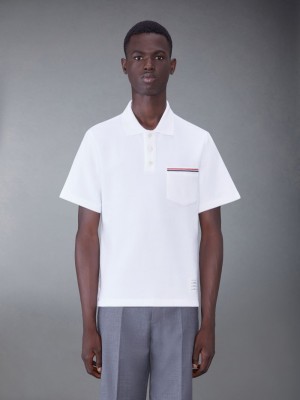 Polo Thom Browne Cotton Interlock Short Sleeve Pocket Homme Blanche | EIL42M95902