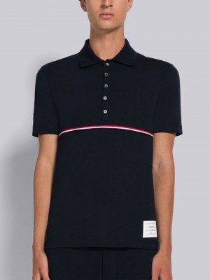 Polo Thom Browne Midweight Jersey Stripe Short Sleeve Homme Bleu | FZW97T13801