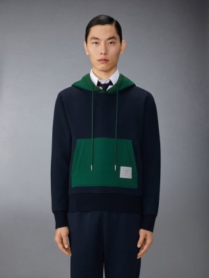 Pulls De Golf Thom Browne Brushed Color Blocked Hoodie Homme Bleu | BTP47E75876