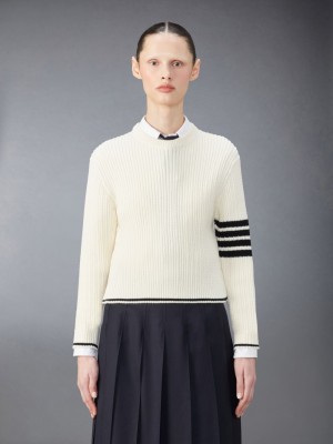 Pulls De Golf Thom Browne Merino Wool 4-Bar Cropped Cable Femme Blanche | KFA16A18942