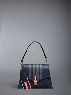 Sacs Fourre Tout Thom Browne Pebble Grain Leather 4-Bar Trapeze Homme Bleu | HNG68V41749
