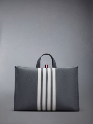Sacs Fourre Tout Thom Browne Pebble Grain 4-Bar Squared Femme Grise | PFG02U81381