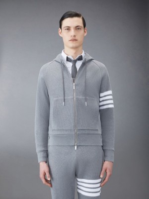 Sweat a Capuche Thom Browne Waffle Raglan Full Zip Homme Grise | WLE70F42786