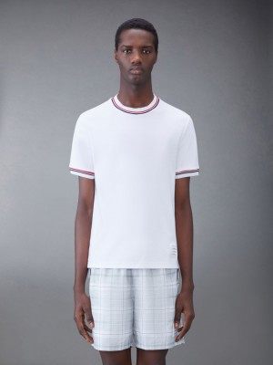 T Shirts Thom Browne Cotton Milano Stripe Homme Blanche | UDF07L74267