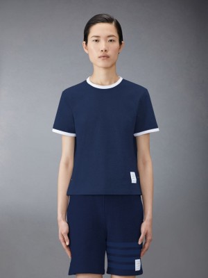 T Shirts Thom Browne Jersey Ringer Femme Bleu | JEZ99K89485