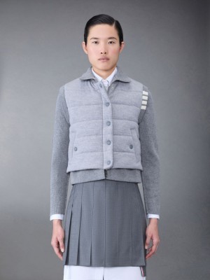 Vestes Thom Browne FINE MERINO AND JERSEY PADDED REVERSIBLE 4-BAR FUNNEL NECK Femme Grise | TNR22D48880