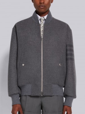 Vestes Thom Browne Medium Double Face Melton 4-Bar Oversized Blouson Homme Grise | STY38P71621