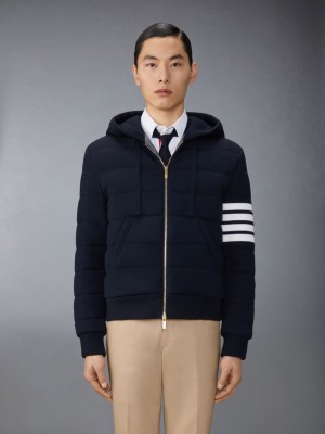 Vestes Thom Browne Merino Wool Jersey Stitch Padded 4-Bar Zip up Hoodie Homme Bleu | RAN53I76950