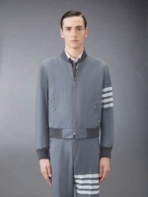 Vestes Thom Browne Plain Weave 4-Bar Kint Rib Blouson Homme Grise | OJP94E25133