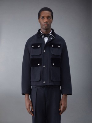 Vestes Thom Browne Selvedge Denim Cropped Relaxed Field Homme Noir | JRE59U86643