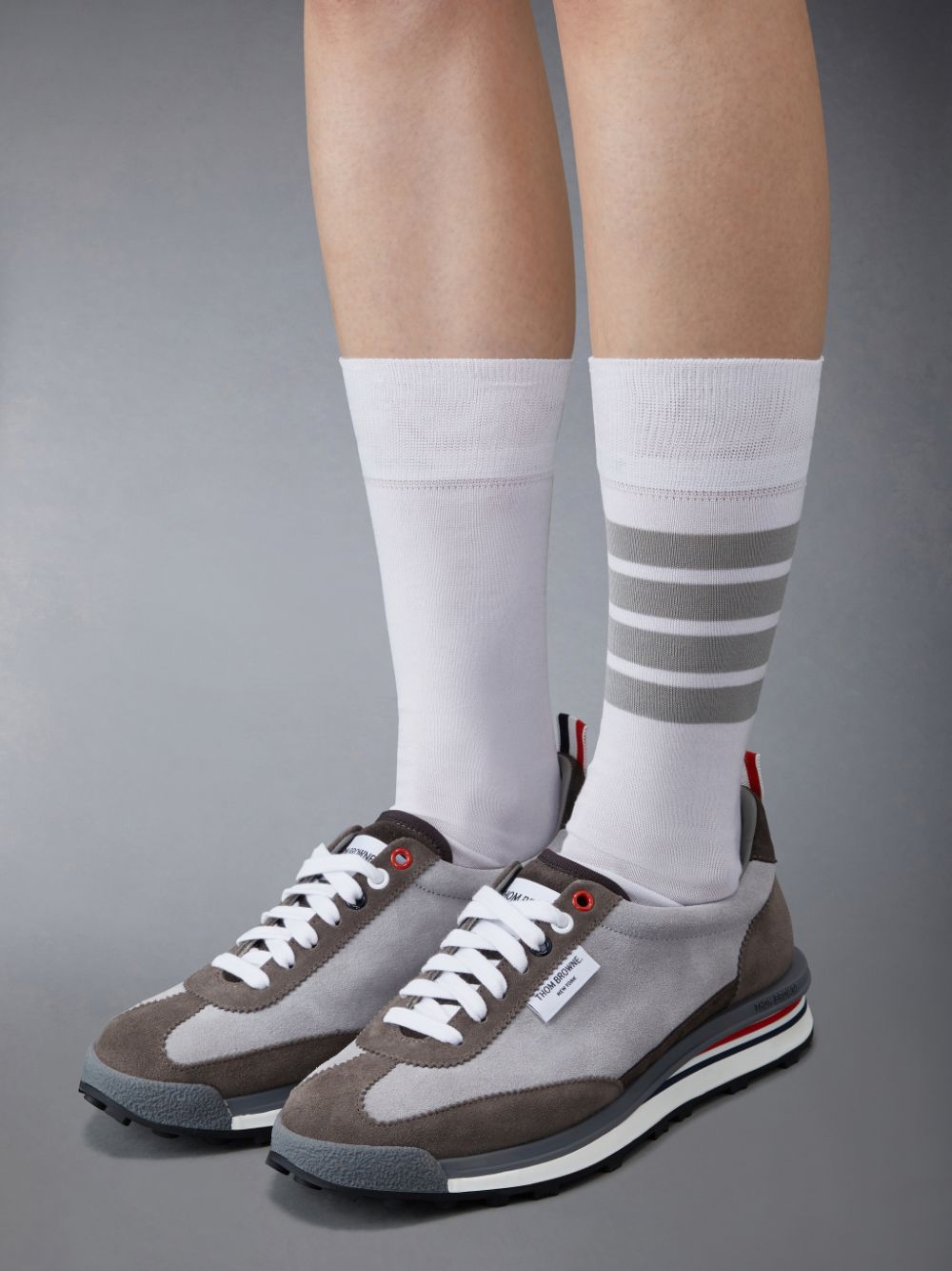 Basket Thom Browne Calf Suede Tech Runner Femme Grise | HPI66M55706