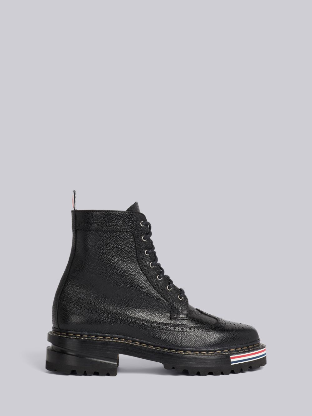 Botte Thom Browne Pebble Grain Leather Rubber Hiking Sole Stripe Micro Insert Lace-Up Longwing Femme Noir | LJC92F07870