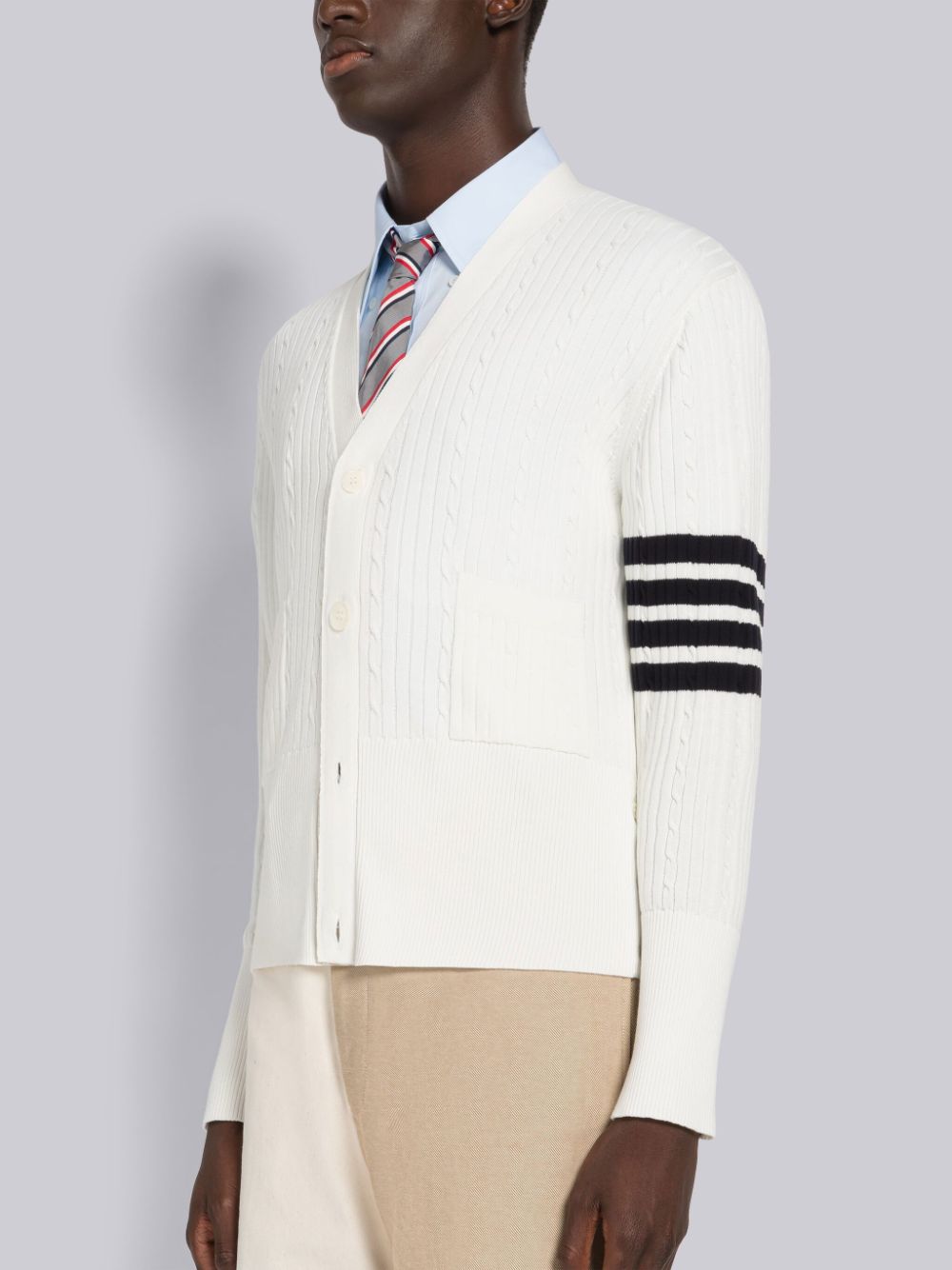 Cardigan Thom Browne Baby Cable Rib Cotton 4-Bar V-Neck Homme Blanche | WRR72V20783