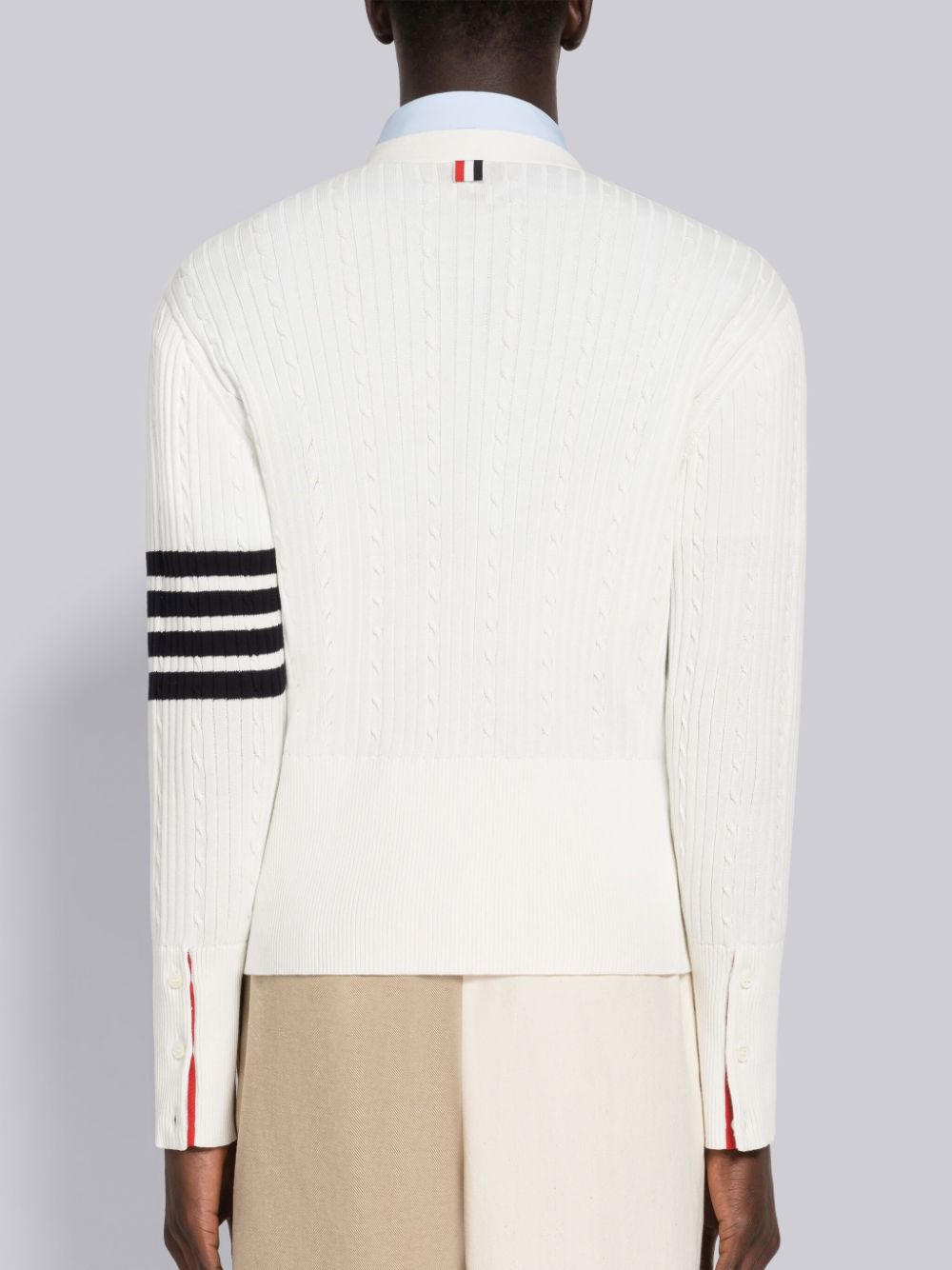 Cardigan Thom Browne Baby Cable Rib Cotton 4-Bar V-Neck Homme Blanche | WRR72V20783