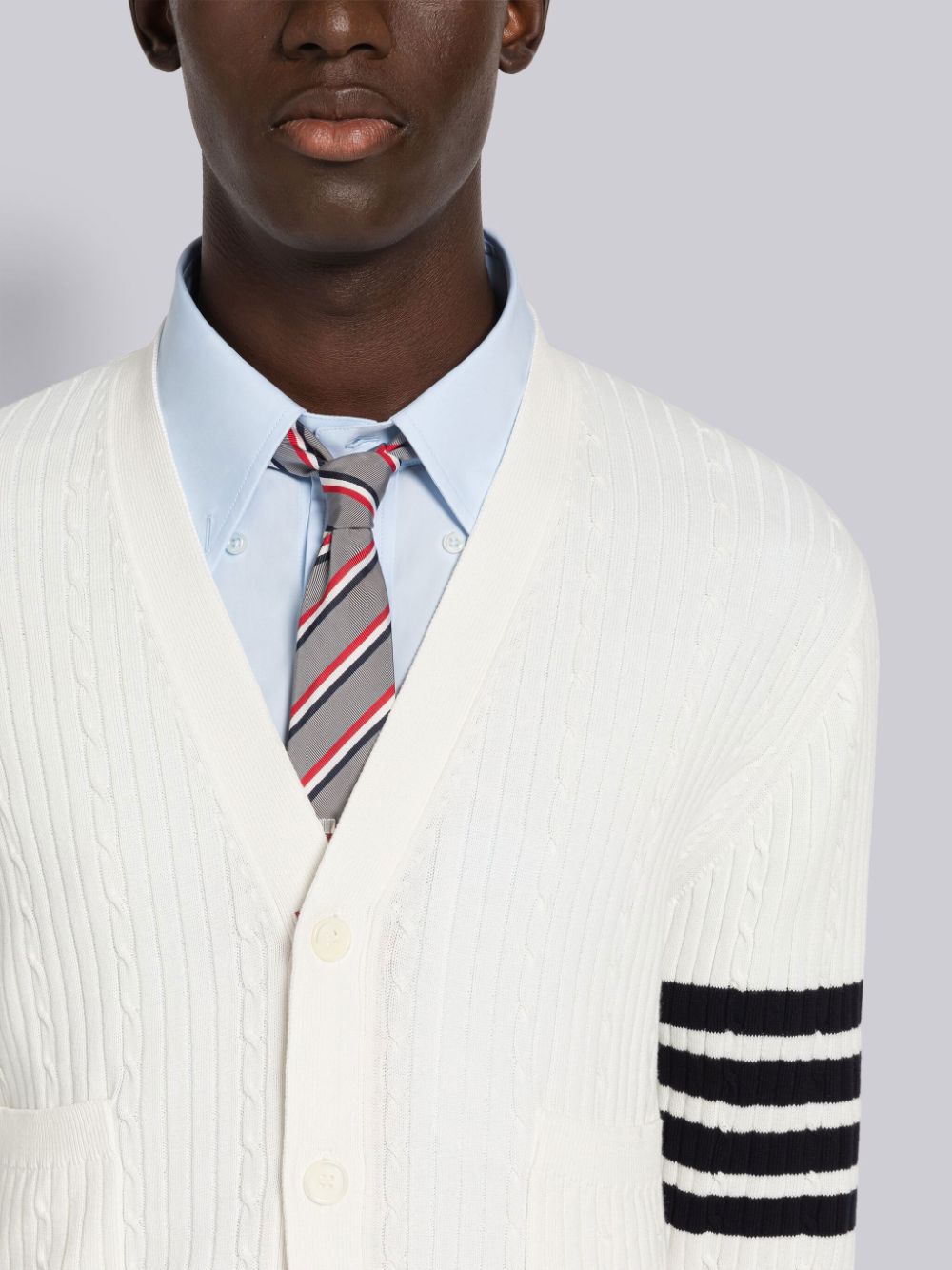 Cardigan Thom Browne Baby Cable Rib Cotton 4-Bar V-Neck Homme Blanche | WRR72V20783