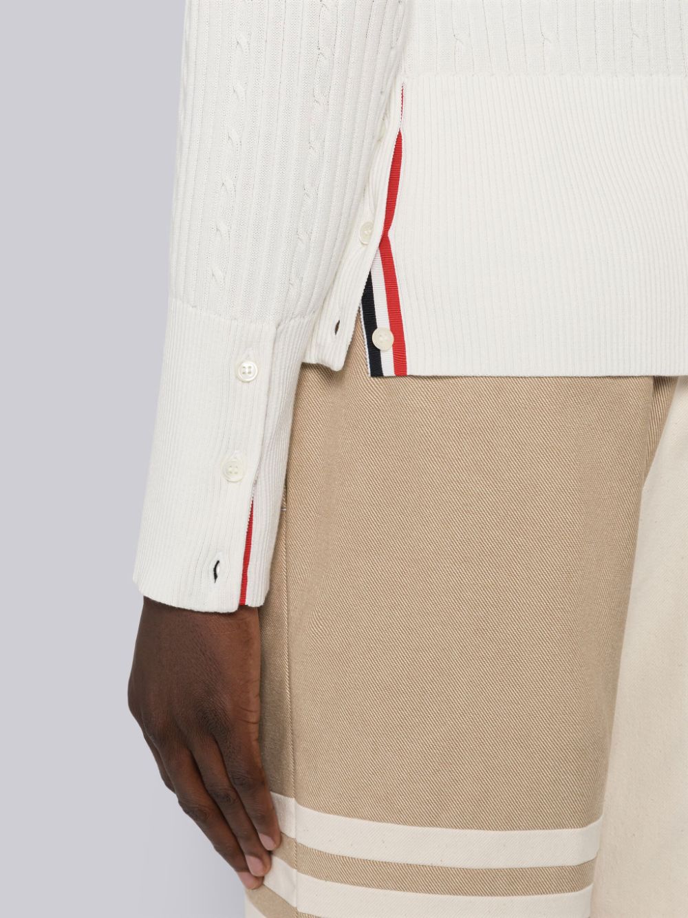 Cardigan Thom Browne Baby Cable Rib Cotton 4-Bar V-Neck Homme Blanche | WRR72V20783
