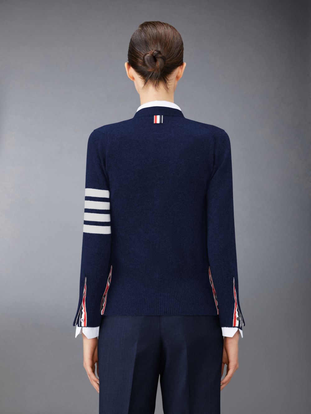 Cardigan Thom Browne Cashmere 4-Bar Classic V-Neck Femme Bleu | FHI12R49607