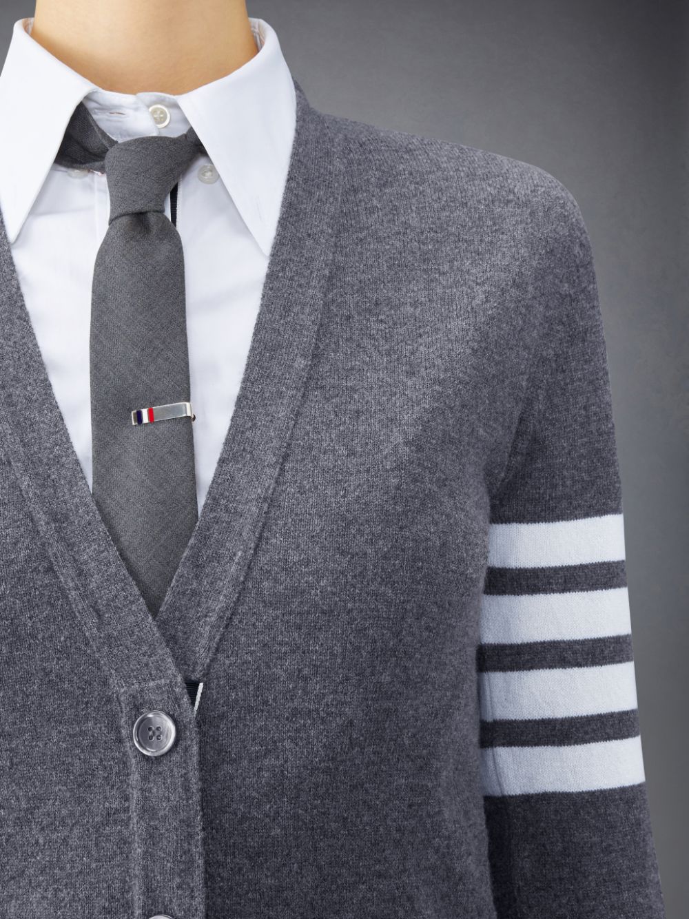 Cardigan Thom Browne Cashmere 4-Bar Classic V-Neck Femme Grise | TWQ23Y62771