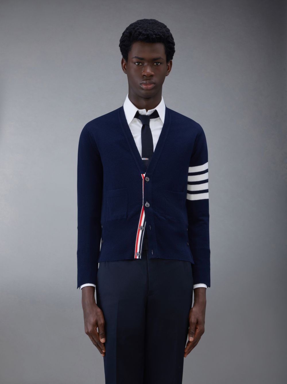 Cardigan Thom Browne Cashmere 4-Bar Classic V-Neck Homme Bleu | CVO85S34565