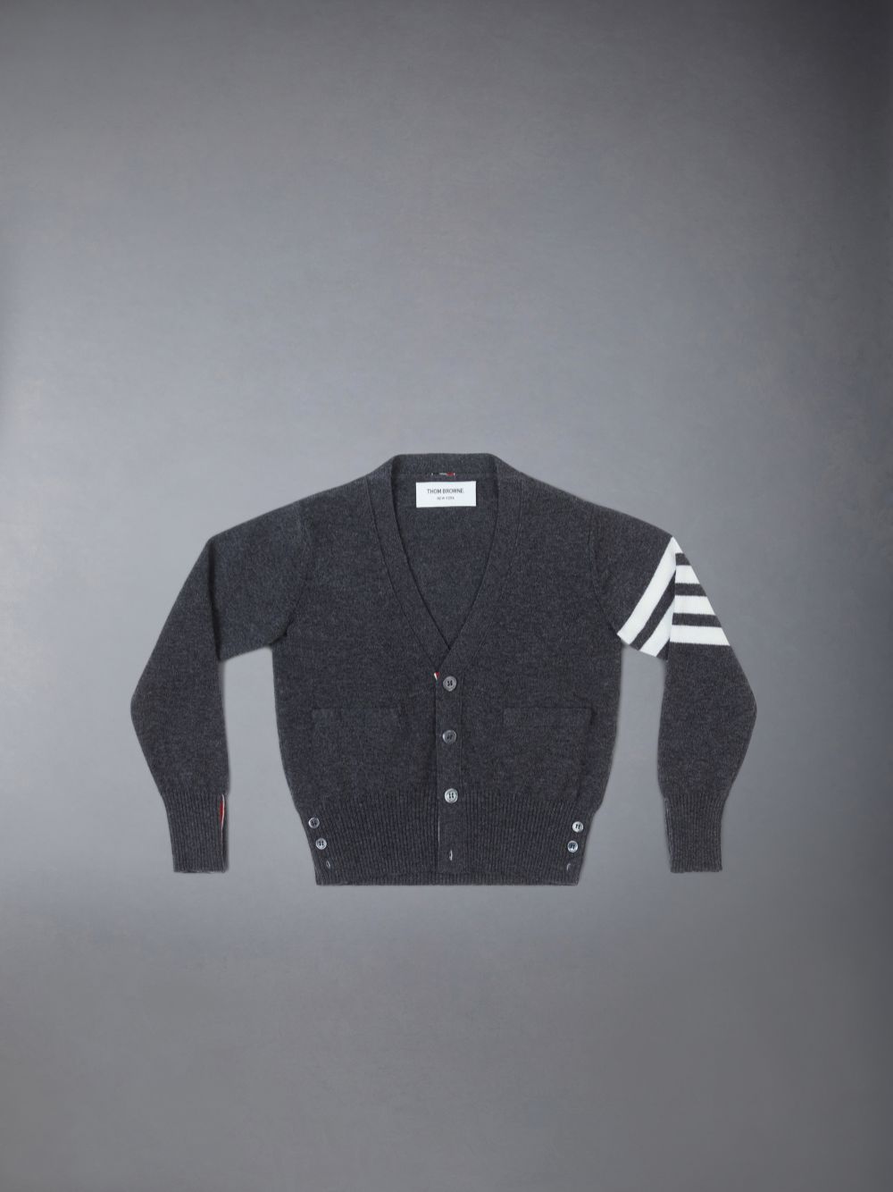 Cardigan Thom Browne Cashmere 4-Bar V-neck Fille Grise | JQH05L70513