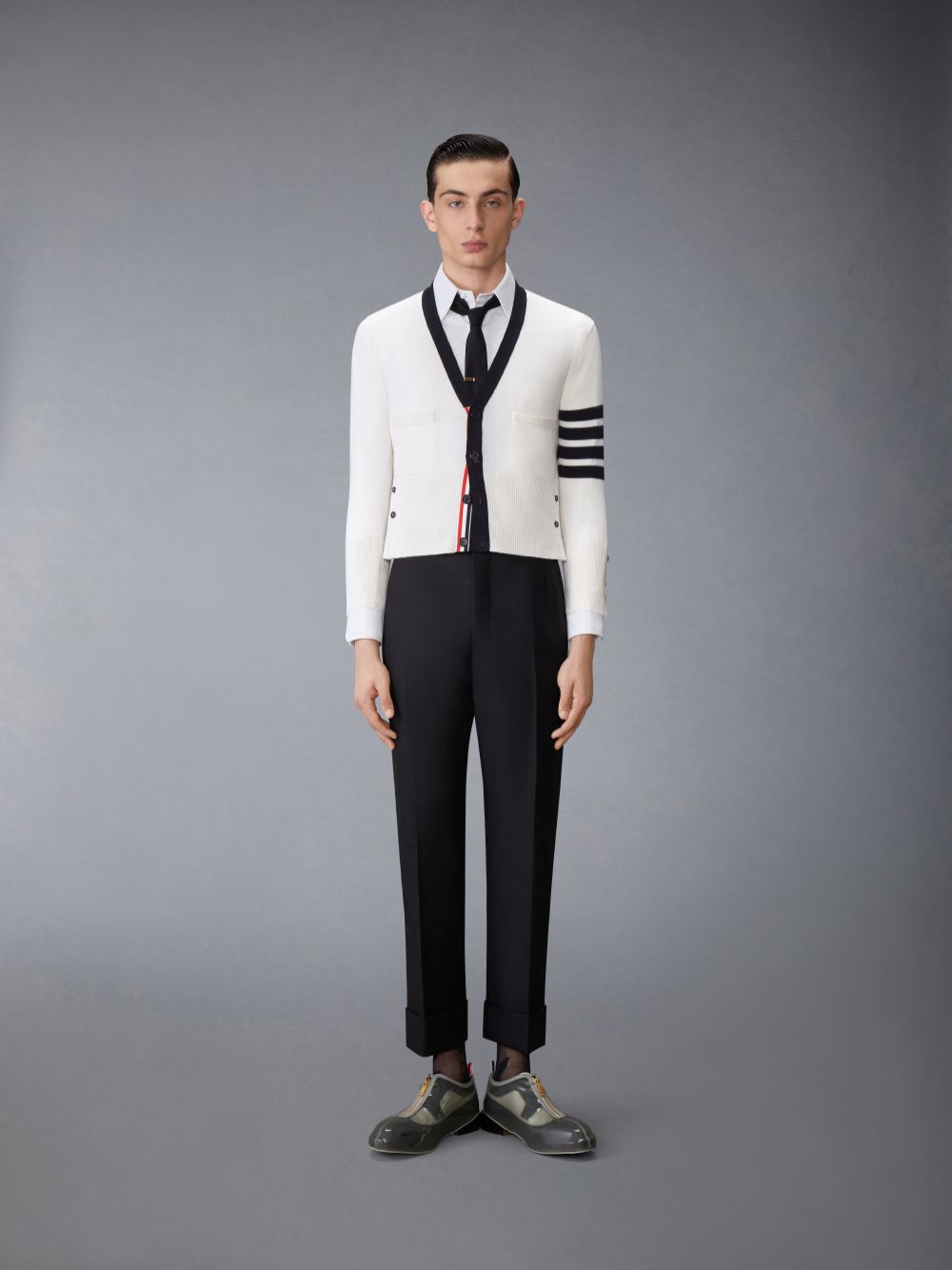 Cardigan Thom Browne Cashmere Nevermore Intarsia 4-Bar Classic Short Homme Blanche | GDQ49J80558