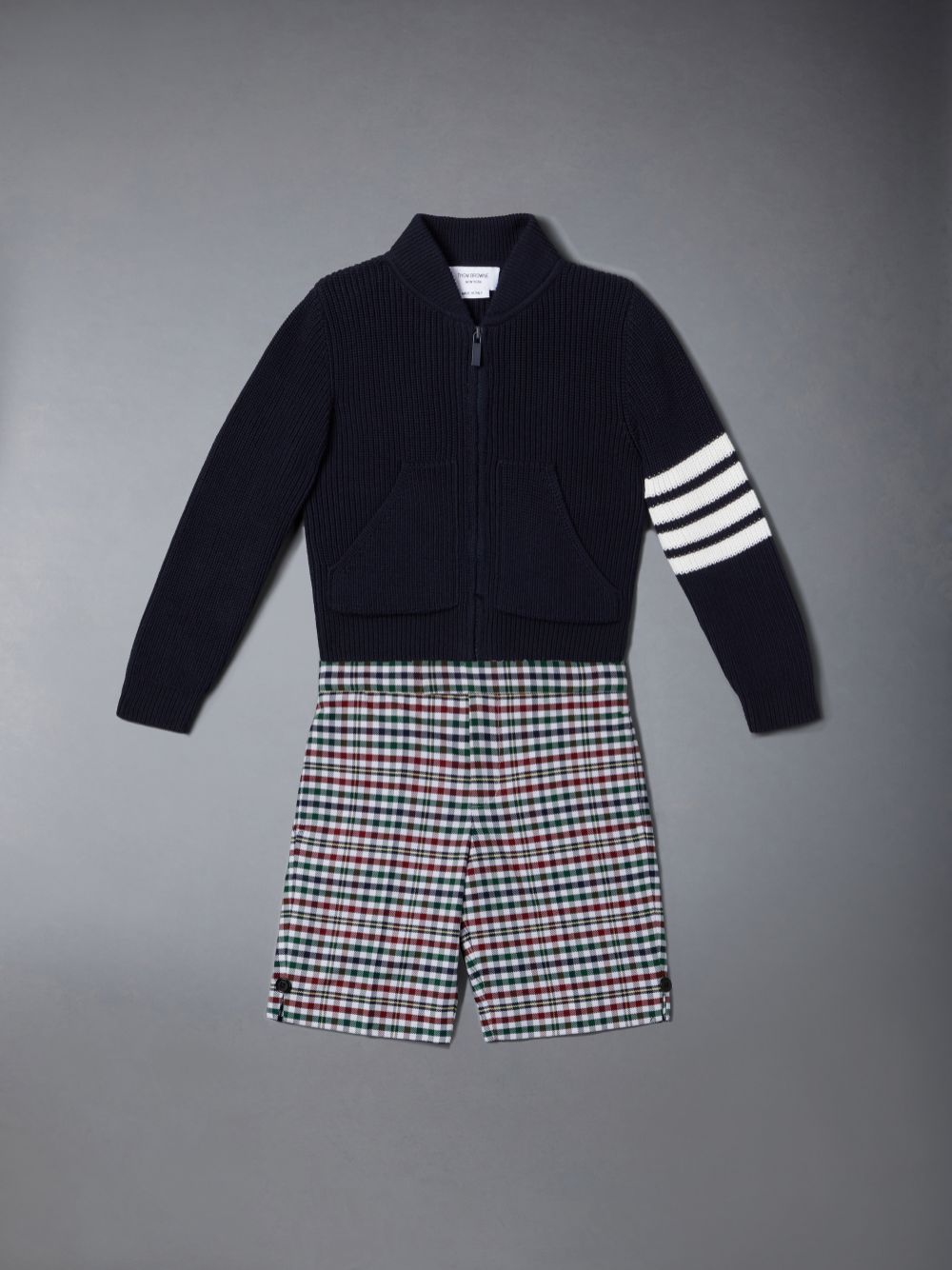 Cardigan Thom Browne Cotton 4-Bar Zip up Fille Bleu | UFQ15I37368