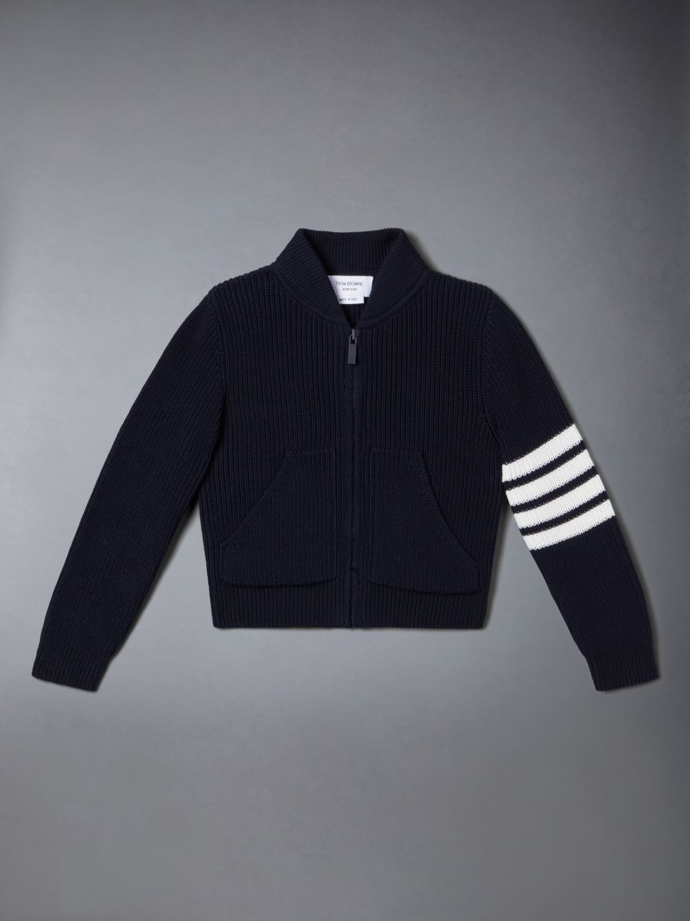 Cardigan Thom Browne Cotton 4-Bar Zip up Fille Bleu | UFQ15I37368