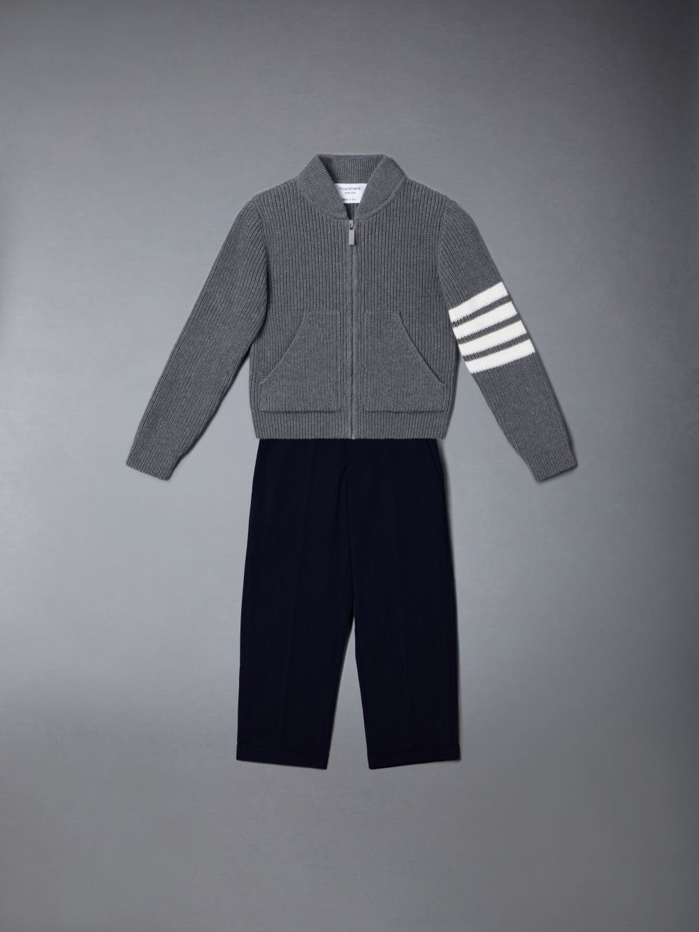 Cardigan Thom Browne Cotton 4-Bar Zip up Fille Grise | GTI18J66075