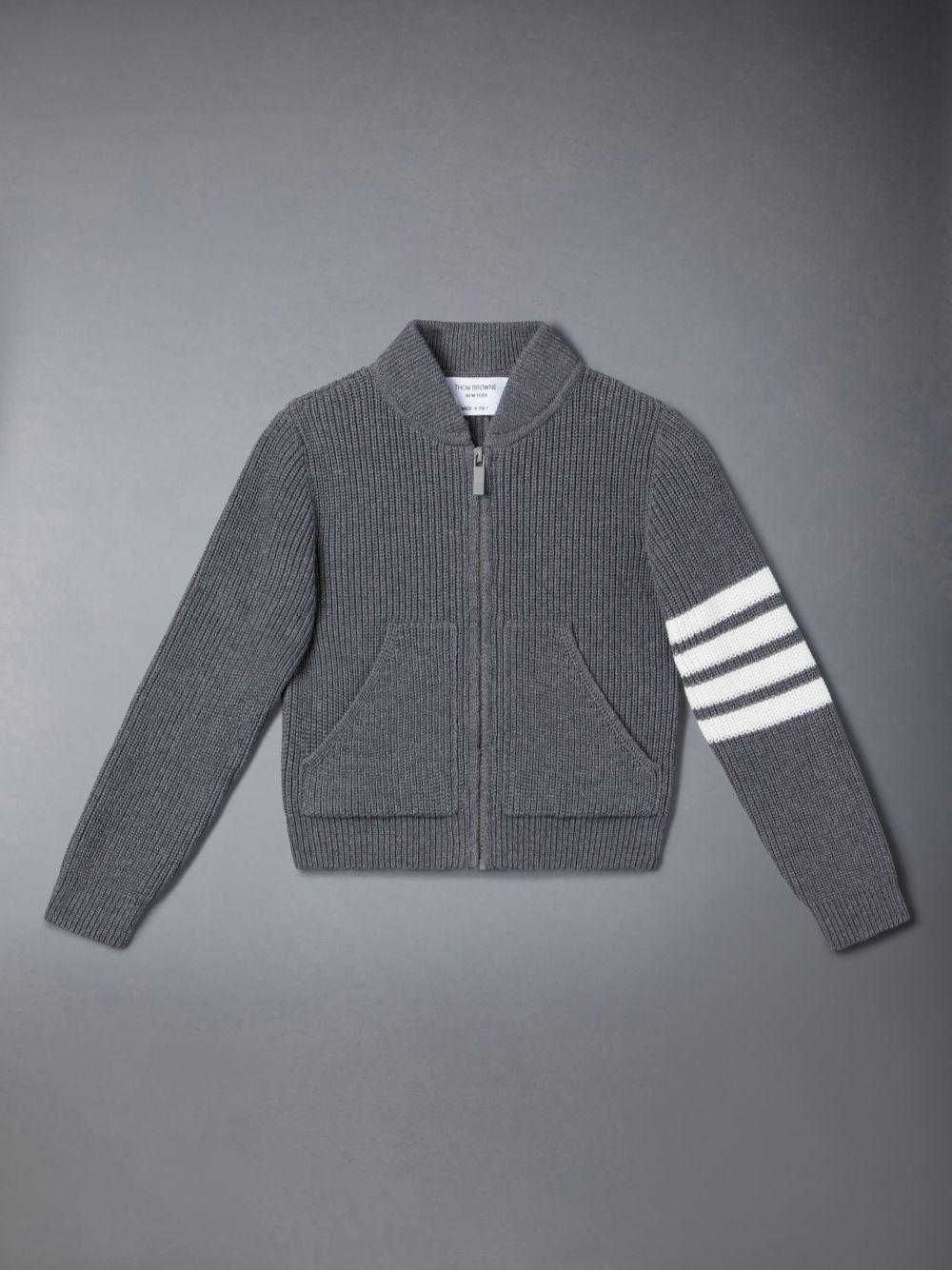 Cardigan Thom Browne Cotton 4-Bar Zip up Fille Grise | GTI18J66075