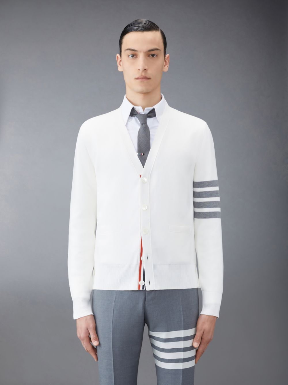 Cardigan Thom Browne Cotton Crepe V-Neck Homme Blanche | RIV18L17971