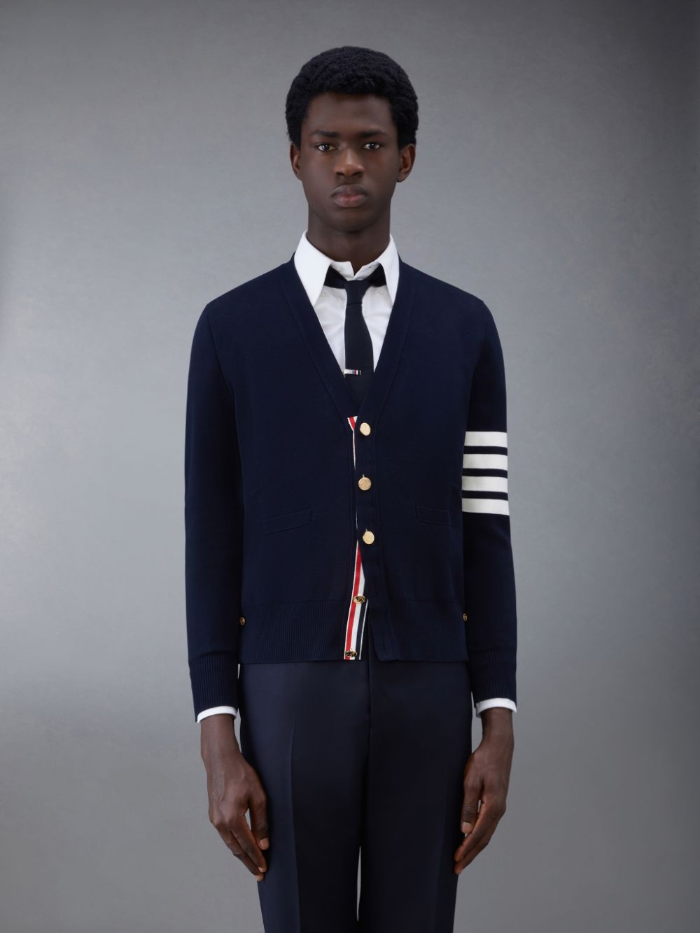 Cardigan Thom Browne Cotton Crepe V-Neck Homme Bleu | BJK79I69623