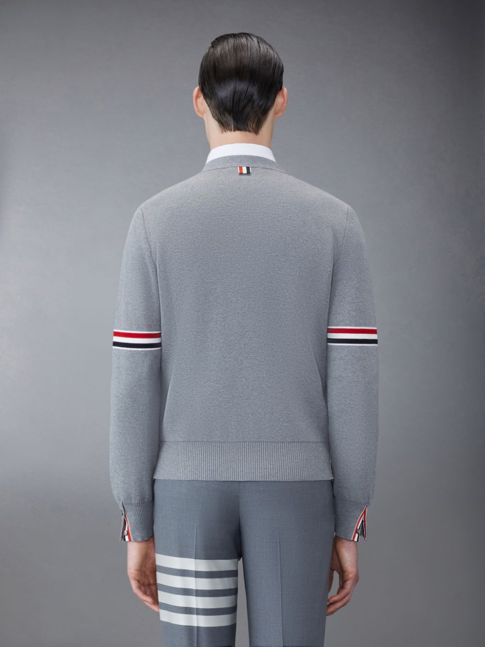 Cardigan Thom Browne Cotton Milano V-Neck Homme Grise | KQJ27O53236