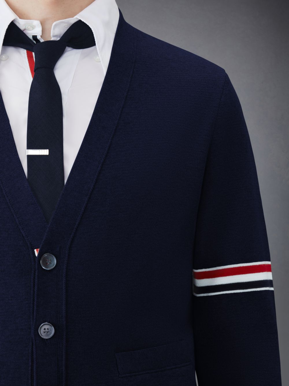 Cardigan Thom Browne Cotton Milano V-Neck Homme Bleu | SNL50K13665