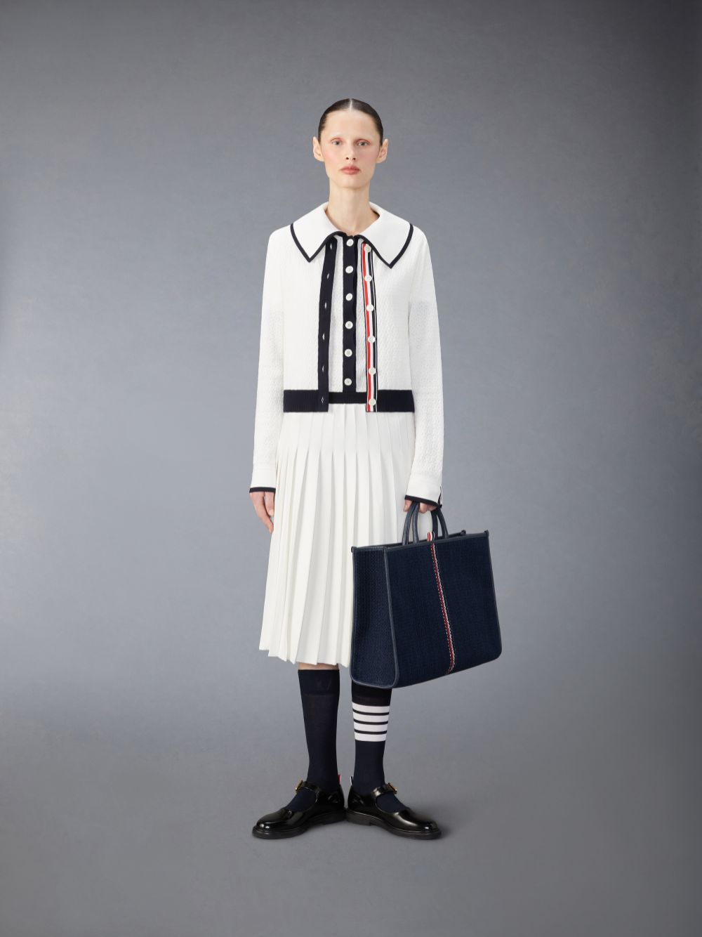 Cardigan Thom Browne Cotton Pointelle Tuck Stitch Femme Blanche | UZY71L54384