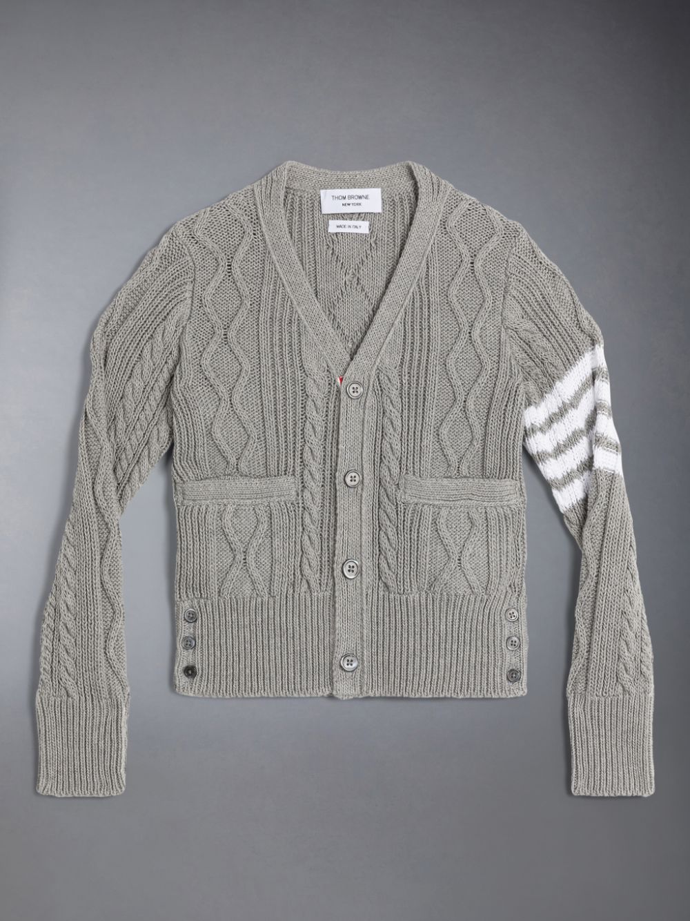 Cardigan Thom Browne Cotton V-neck Fille Grise | UXT81R90072