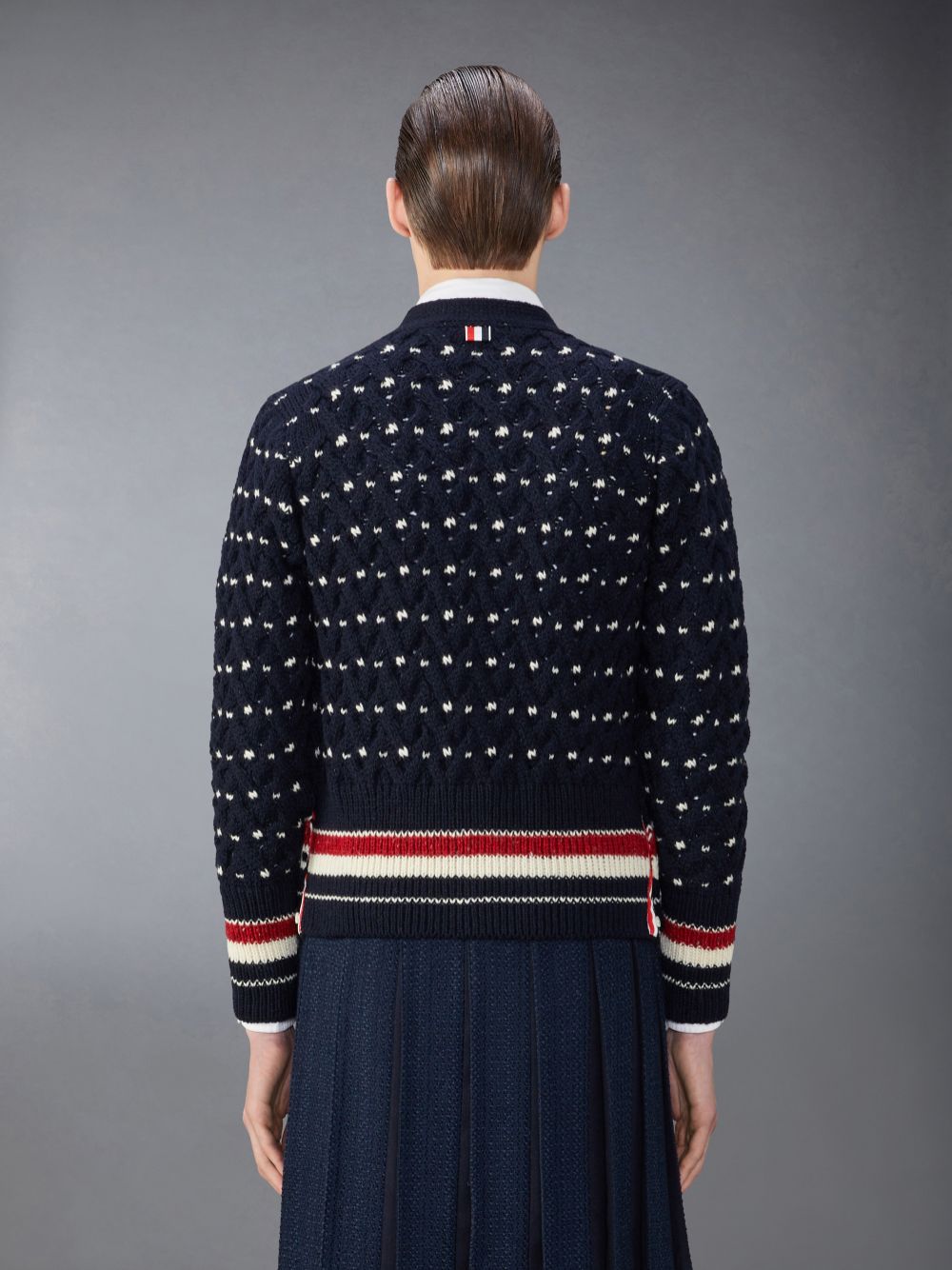 Cardigan Thom Browne Donegal Cable Classic Homme Bleu | MVU76J10137