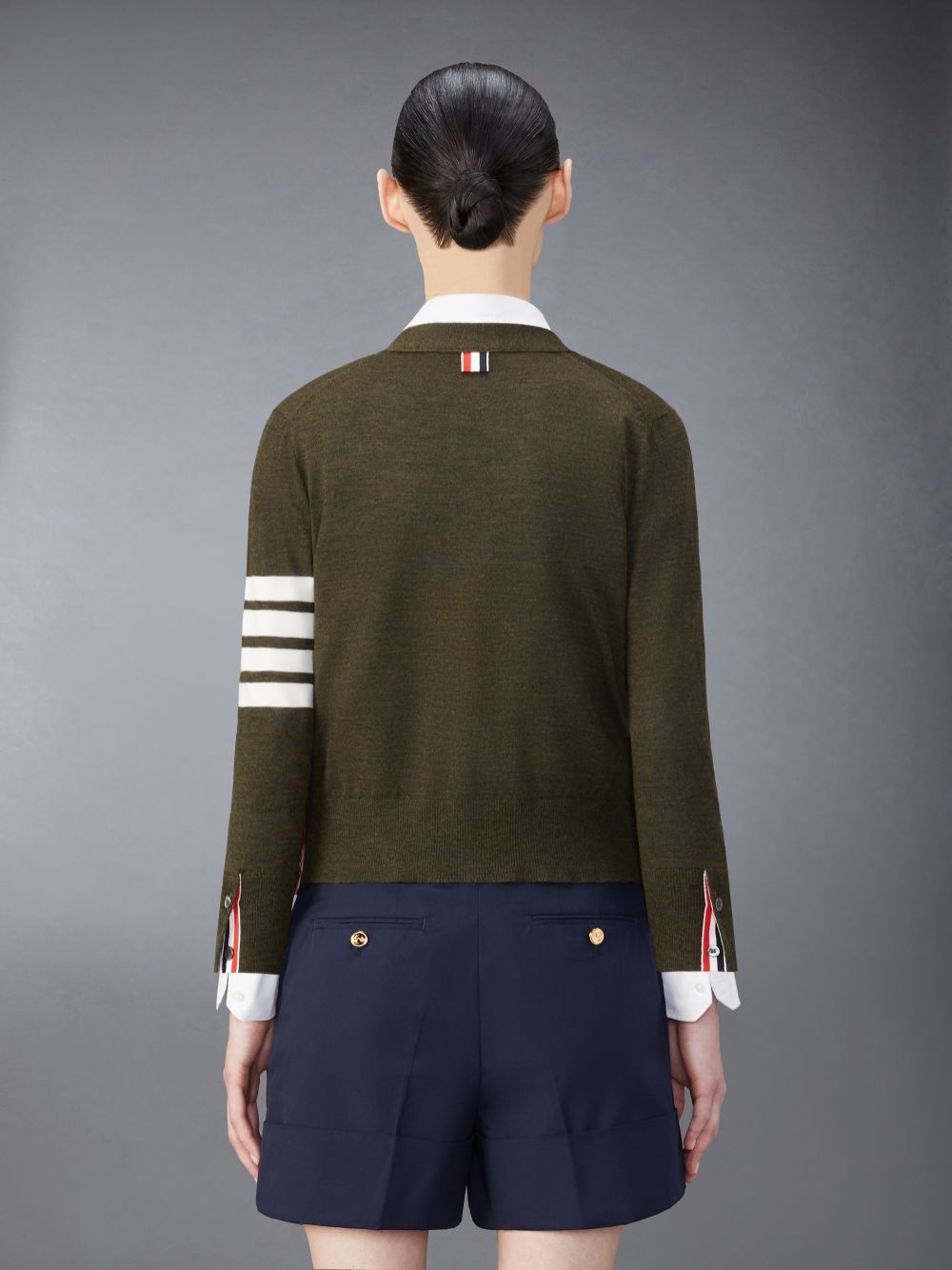 Cardigan Thom Browne Fine Merino Wool 4-Bar Relaxed Fit Femme Vert | PXG72E89778