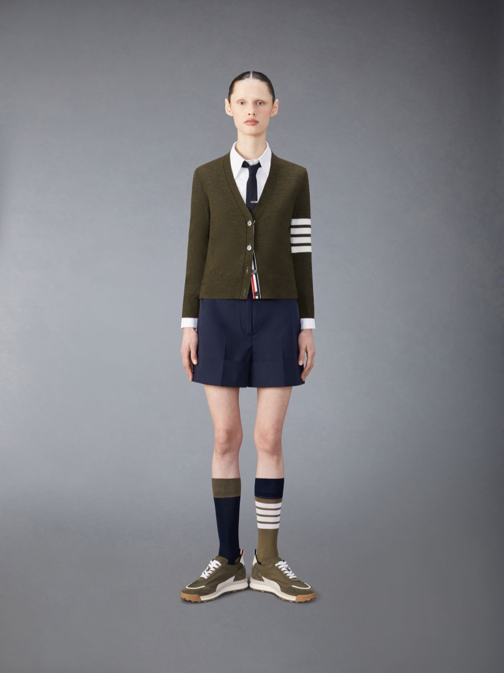 Cardigan Thom Browne Fine Merino Wool 4-Bar Relaxed Fit Femme Vert | PXG72E89778