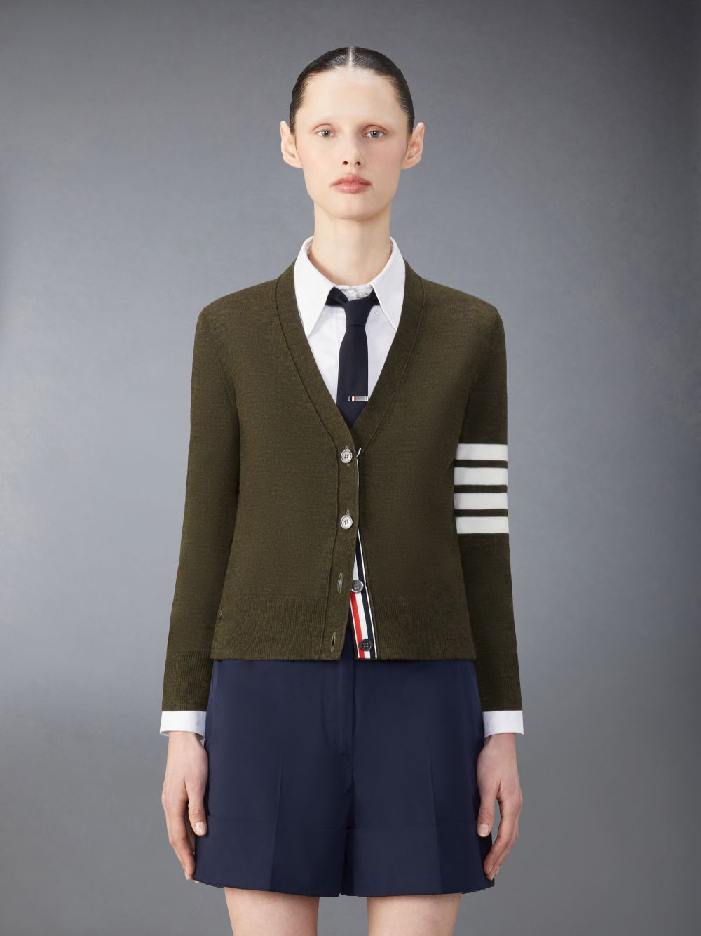 Cardigan Thom Browne Fine Merino Wool 4-Bar Relaxed Fit Femme Vert | PXG72E89778