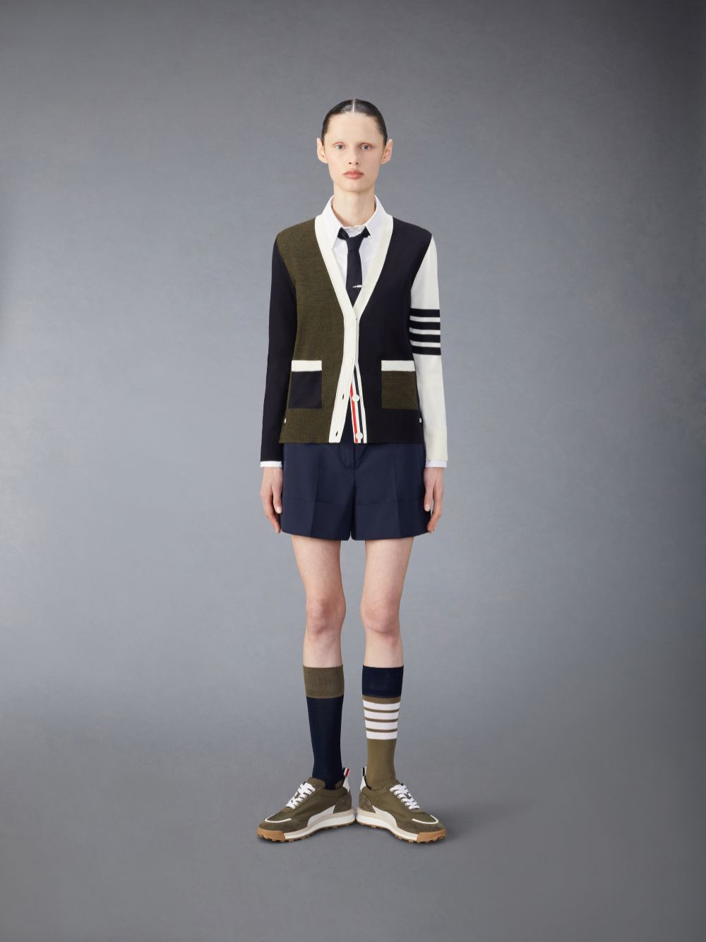 Cardigan Thom Browne Funmix Fine Merino Wool 4-Bar Relaxed Fit Femme Bleu | DKN20U72177