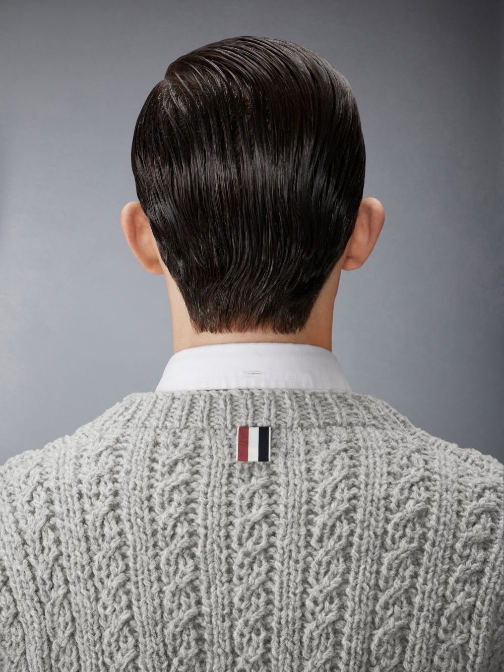 Cardigan Thom Browne Irish Wool Handknit Cable Stitch Classic Homme Grise | BMM45J94133